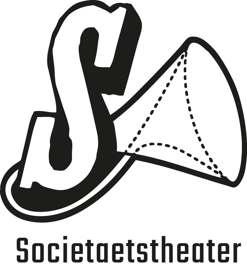 Schwarz-weißes Logo mit stilisiertem Buchstaben S und einem Trichter, darunter Schriftzug 'Societaetstheater'.
